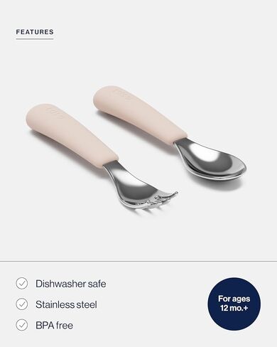 Lalo PAW Patrol Utensils - Toddler Fork and Spoon Set - Stainless Steel and Silicone Ergonomic Toddler Utensils - Children Safe Flatware Set - 2 Pieces - Skye in Kuwait