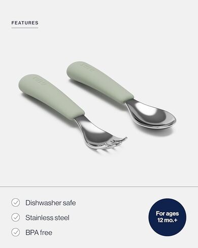 Lalo PAW Patrol Utensils - Toddler Fork and Spoon Set - Stainless Steel and Silicone Ergonomic Toddler Utensils - Children Safe Flatware Set - 2 Pieces - Chase in Kuwait