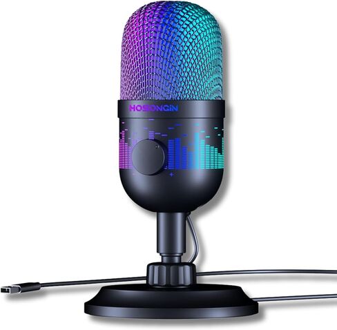 ميكروفون USB من HOSONGIN، التوصيل والتشغيل لأجهزة الكمبيوتر الشخصية وأجهزة Mac، ميكروفون ألعاب Podcast مع تقليل الضوضاء، شاشة في الوقت الحقيقي، كتم الصوت السريع، أضواء متدرجة in Kuwait