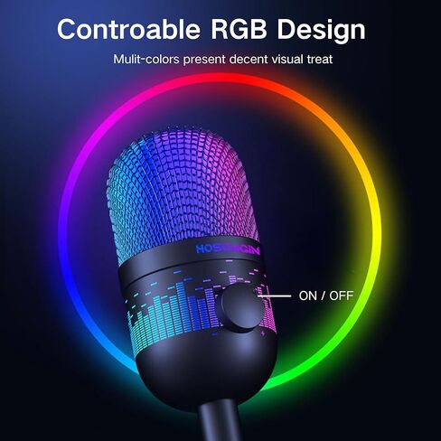 ميكروفون USB من HOSONGIN، التوصيل والتشغيل لأجهزة الكمبيوتر الشخصية وأجهزة Mac، ميكروفون ألعاب Podcast مع تقليل الضوضاء، شاشة في الوقت الحقيقي، كتم الصوت السريع، أضواء متدرجة in Kuwait