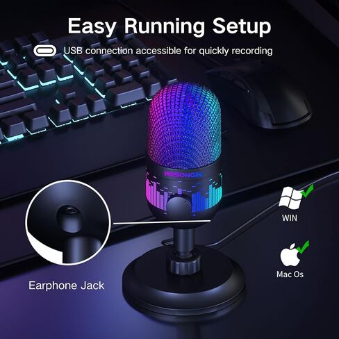 ميكروفون USB من HOSONGIN، التوصيل والتشغيل لأجهزة الكمبيوتر الشخصية وأجهزة Mac، ميكروفون ألعاب Podcast مع تقليل الضوضاء، شاشة في الوقت الحقيقي، كتم الصوت السريع، أضواء متدرجة in Kuwait