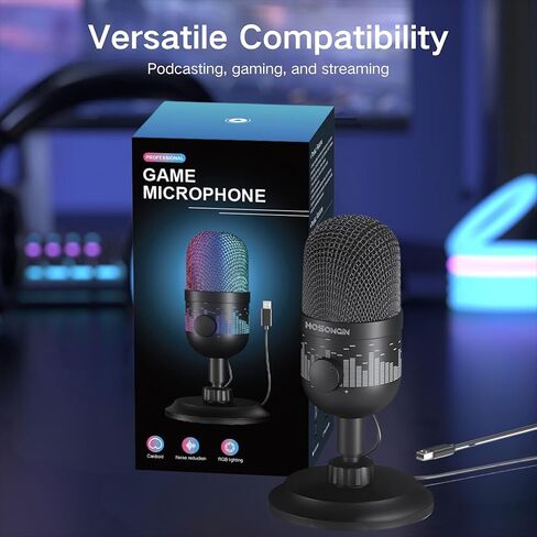 ميكروفون USB من HOSONGIN، التوصيل والتشغيل لأجهزة الكمبيوتر الشخصية وأجهزة Mac، ميكروفون ألعاب Podcast مع تقليل الضوضاء، شاشة في الوقت الحقيقي، كتم الصوت السريع، أضواء متدرجة in Kuwait