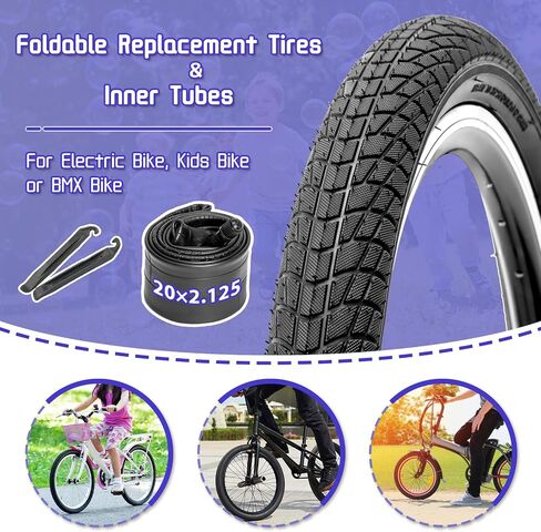 2-Pack 16/20 Kids Bike Tire, 16×1.95/20×2.125 inch BMX Bike Replacement Tire, Puncture-Resistant Bicycle Tire, 16"/20" Inner Tubes Schrader Valve, Compatible with Child, Tricycle, Cruiser Bike in Saudi Arabia