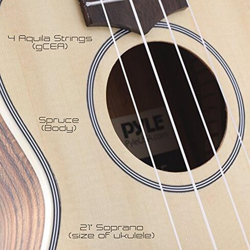 Pyle Solid Wood Spruce Soprano Ukulele - Professional Instrument with Spruce Face, Mahogany Neck, Black Walnut Fingerboard & Bridge - Pyle Pro PUKT65 in Saudi Arabia