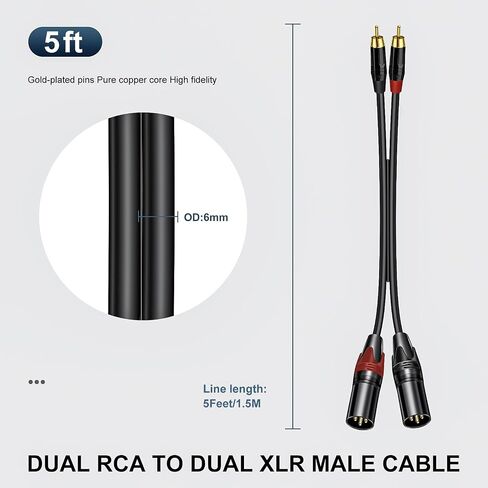 Kumiho XLR to RCA Cable Dual RCA to Dual Male XLR Stereo Audio Connection Microphone Cable (1.5M/5FT) in Saudi Arabia