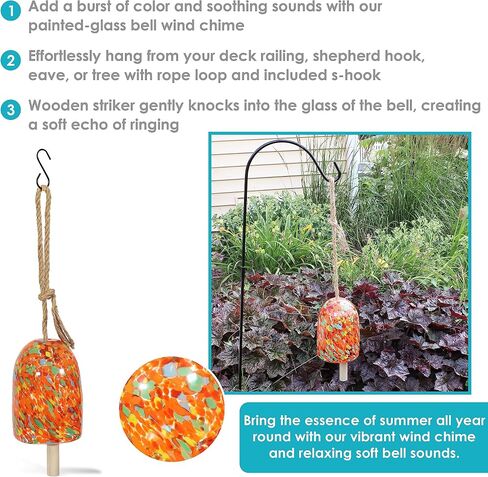 Sunnydaze Natural Melody Wind Bell - Painted Glass Wind Chime Bell for The Patio, Deck, or Porch - 7.5" - Tropical Popsicle in Saudi Arabia