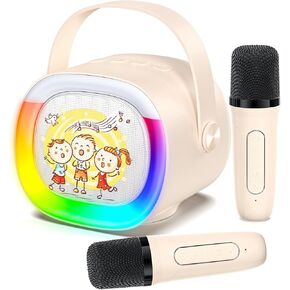 Karaoke Machine for Kids Adults, Mini Karaoke Machine with 2 Wireless Microphones & LED Lights, Bluetooth Speaker Toys for Kids, Christmas Birthday Gifts for Girls Boys Ages 3-12+ Home Party