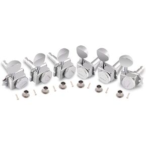 Metallor Vintage Locking Guitar Machine Heads Sealed String Tuning Pegs Tuners Tuning Keys 1:18 Gear Ratio 6 In Line for ST TL Style Electric Guitar or Acoustic Guitar Oval Nickle Buttons Chrome.