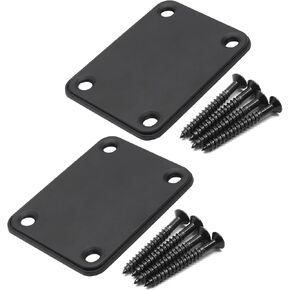 Murtenze 2PCS Guitar Neck Plate with Screws for Electric Guitars, Black Metal Neckplate Strat Tele Style Guitar Cigar Box Guitar Parts Repair Replacement