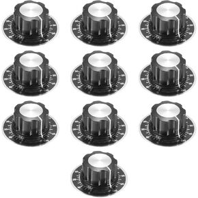 10pcs Potentiometer Knobs, Rotary Knobs, A03 Silver Tone Top Knob for 6.4mm / 0.25" Shaft Hole Volume Control Rotary Knobs with 10Pcs 0-100 Scale Shee