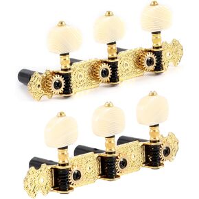 Metallor Classical Guitar Machine Heads Tuners Gold Steel Plate 1: 18 Gear Ratio String Tuning Pegs Tuning Keys Set 3 Per Side Open Gears.