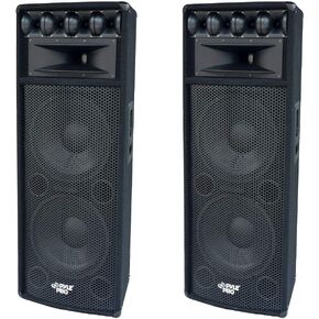 Pyle PADH212 1600W Heavy Duty Outdoor 7 Way PA Loud-Speaker Cabinet Sound System with Dual 12" Woofers, 3.4" Piezo Tweeters, and 5"x12" Super Horn Midrange (2 Pack)