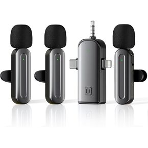 3 in 1 Wireless Lavalier Microphones for iPhone,Android,USB-C,Camera,Built-in Reduction ChipNoise,Plug-Play, 2.4G Ultra-Low Delay Mini Microphone for Interview/tiktok/Vlog/YouTube(3 MIC)