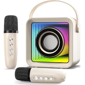 Mini Karaoke Machine with 2 Wireless Microphones, Portable Bluetooth Singing Speaker with Lights for Kids & Adults, Child Karaoke Toys, Gift for Girls & Boys for Birthday, Home Party (Pink)