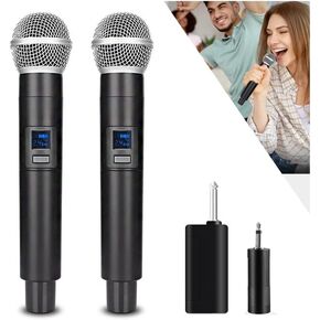 2.4G Wireless Microphone，Dual Microphones for Karaoke, Wireless Dynamic Microphone with Rechargeable Receiver,Plug and Play，Suitable for Speech, Wedding, Church, PA System