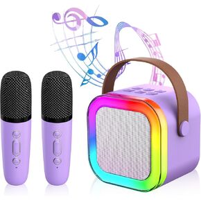 Mini Karaoke Machine,Portable Bluetooth Karaoke Speaker with 2 Wireless Microphones for Kids Adults,Christmas Birthday Gifts Toy for Girls and Boys Ages 4 5 6 7 8 9 10 11 12 Years