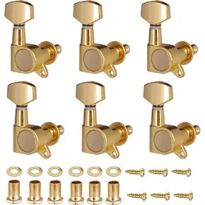 6R Locking Tuners, Guitar Tuning Tuner Pegs Keys 6 Inline Sealed Acoustic Locking Guitar Replacement Tuning Tuners Pegs Machines for Electric Acoustic Guitar Gold