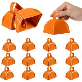 12 Pcs Metal Cowbells with Handle, Cow Bells Noise Makers for Sporting Events, Small Cow Bell Loud Bells Noisemaker Hand Percussion Cow Bells Noise Makers for Sporting Events, Football Games (Orange)
