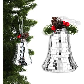 Christmas Disco Bell, Glitter Mirror Xmas Jingle Bell Mosaic Glass Bell Hanging Ornament for Christmas Tree Decoration Party Supplies (Silver)