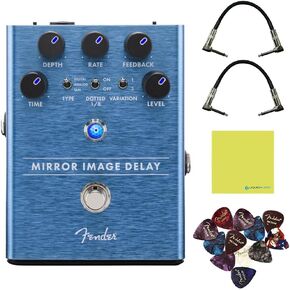 Fender Mirror Image Delay Effects Pedal Bundle w/2x Strukture S6P48 Woven Right Angle Patch Cables, 12x Guitar Picks and Liquid Audio Polishing Cloth