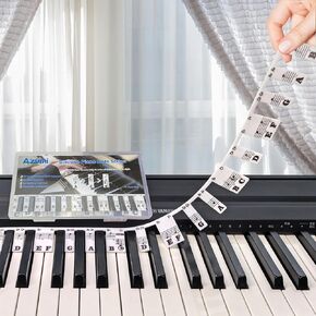 Piano Stickers for Beginners, Azymi Piano Note Stickers Removable for 88/76/61/54/49/37 Keys Reusable Silicone Strips Multi-Color Large Bold Letter for Kids