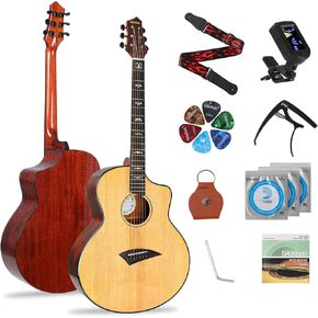 Acoustic Guitar Kids Adult Beginner Spruce 41 inch Cutaway JF Barrel Guitarra Strap Tuner Capo 6 Steel Strings Guitar