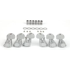 MAG-601 Guitar Machine Head 3L+3R Vintage deluxe locking tuners machine tuning key machine pegs plastic keystone buttons for electric or acoustic guitars (Chrome,3L+3R)