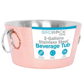 BIRDROCK HOME Hammered Stainless Steel Round Beverage Tub with Handles - Double Wall Insulated 3 Gallons - Metal Drink Cooler & Ice Bucket for Parties - Outdoor Aluminum Holder for Bottles & Soda