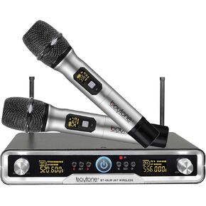 Boytone BT-48UM 100 Channels Wireless Microphone Dual Metal Professional UHF Cordless Dynamic Mic Handheld Microphone System, for DJ, Meeting, Party, Church, Aluminum Carrying Cases, Metal Base