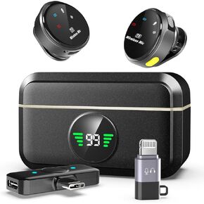 2 Pack Wireless Lavalier Microphone for iPhone iPad Android with Charging Case,40h Noise Reduction Omnidirectional Clip on Microphone with Lightning/USB-C Plug-Play for Video Recording Interview Vlog