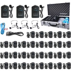 EXMAX EXD-101 2.4G Wireless Audio Tour Guide System Simultaneous Interpretation Church Courtroom Translation Assistive Listening Equipment Worship 3 Transmitters 29 Receivers & 32-slot Charging Case
