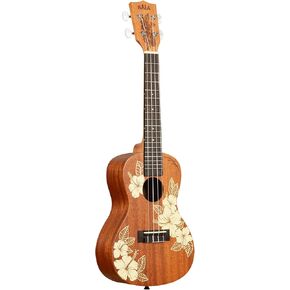 Kala Brand Music Co., 4-String Ukulele, Right, Stained Mahogany with Ivory Graphic, Concert (KA-HIBISCUS-C_W/BAG)