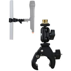 Mic Crab Clamp Microphone Mount with Double Ball Head Adjustment 1/4" to 5/8" Copper Screw, Fits Mic Stand, Drum Stand, Desktop Shelf