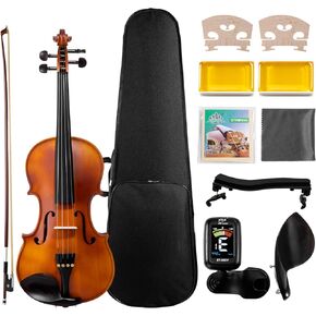 ENO MUSIC 4/4 Full Size Violin Kit for Beginners and Adults with Violin Rosin, Bow and Hard Case All the Stringed Musical Instruments Accessories Included