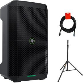 Mackie Thump Go 8" Portable Bluetooth Battery-Powered Loudspeaker Bundle with Steel Speaker Stand and XLR-XLR Cable