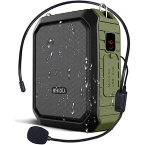 Portable Voice Amplifier, SHIDU Personal Voice Amplifier 18W with Wired Microphone Headset Waterproof Bluetooth Speaker Rechargeable PA System for Outdoors,Teachers,Shower,Beach,Tour Guide
