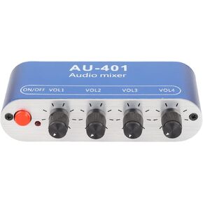 Mini Stereo Mixer 4 in 1 Out Volume Adjustment 3.5mm Sound Selector Amplifier for PC Laptop Headphone 4 in 1 Out Mini Stereo Audio Mixer, DC 5V-12V 3.5mm DIY Headset Sound