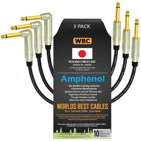 WORLDS BEST CABLES 3 Units - 18 Inch - Pedal, Effects, Patch, Instrument Cable Custom Made Using Mogami 2319 Wire & Amphenol ACPM-RN-AU & ACPM-GN-AU M-Series Angled & Straight Gold TS Plugs