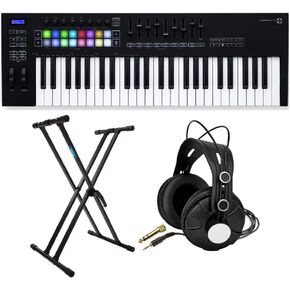 مجموعة وحدة التحكم بلوحة المفاتيح Novation Launchkey 49 MK3 49 Key USB MIDI مع سماعات الرأس وحامل لوحة المفاتيح (3 عناصر) in Kuwait