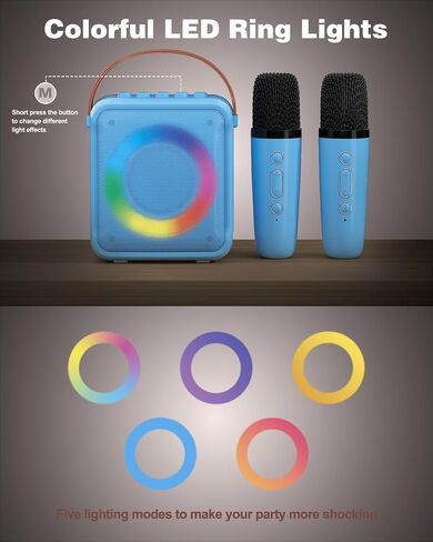 Mini Karaoke Machine for Kids Adults, Portable Bluetooth Speaker with 2 Wireless Microphones, Microphone Speaker Set with LED Lights for Home Party, Birthday Gifts for Girls Boys Kid(Blue) in Saudi Arabia