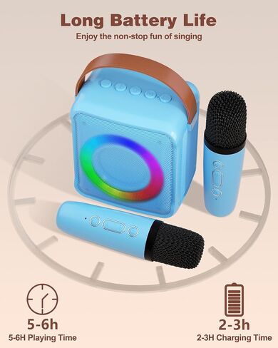 Mini Karaoke Machine for Kids Adults, Portable Bluetooth Speaker with 2 Wireless Microphones, Microphone Speaker Set with LED Lights for Home Party, Birthday Gifts for Girls Boys Kid(Blue) in Saudi Arabia