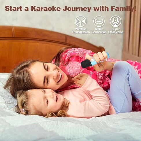 Mini Karaoke Machine for Kids Adults, Portable Bluetooth Speaker with 2 Wireless Microphones, Microphone Speaker Set with LED Lights for Home Party, Birthday Gifts for Girls Boys Kid(Blue) in Saudi Arabia