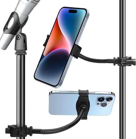 Mic Stand Phone Holder, Cell Phone Holder for Mic Stand, Adjustable Flexible Pole Phone Mount for Microphone, Music, Drum Stand, for Smartphone (Phone Holder) in Saudi Arabia