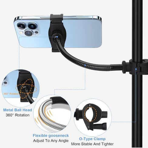 Mic Stand Phone Holder, Cell Phone Holder for Mic Stand, Adjustable Flexible Pole Phone Mount for Microphone, Music, Drum Stand, for Smartphone (Phone Holder) in Saudi Arabia
