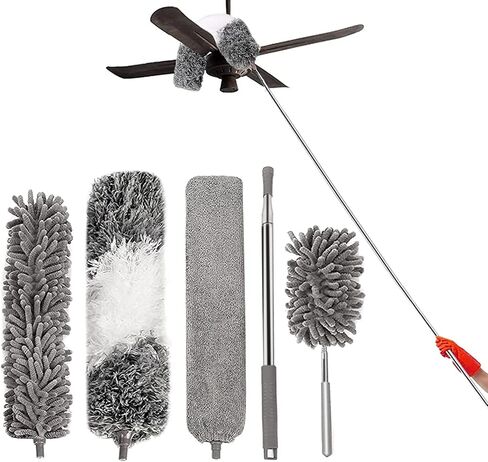 ShineMe 6pack Duster with Extension Pole, Reusable Microfiber Duster with Telescoping Pole & Different Duster Head for Cleaning High Ceilings, Walls, Fans, Cobweb, Gap, Blind, Furniture, Cars... in Saudi Arabia