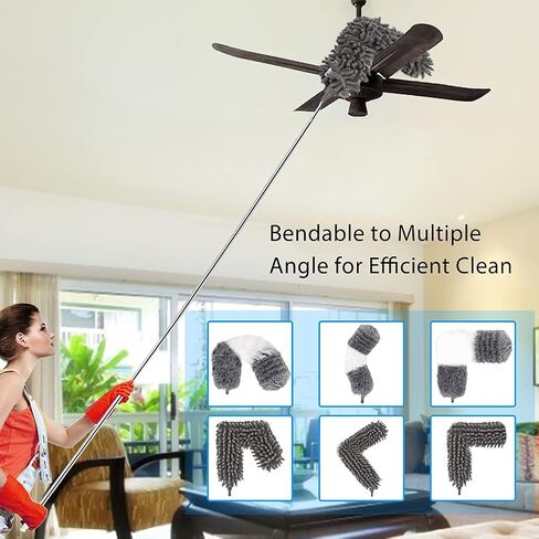 ShineMe 6pack Duster with Extension Pole, Reusable Microfiber Duster with Telescoping Pole & Different Duster Head for Cleaning High Ceilings, Walls, Fans, Cobweb, Gap, Blind, Furniture, Cars... in Saudi Arabia