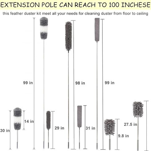 ShineMe 6pack Duster with Extension Pole, Reusable Microfiber Duster with Telescoping Pole & Different Duster Head for Cleaning High Ceilings, Walls, Fans, Cobweb, Gap, Blind, Furniture, Cars... in Saudi Arabia