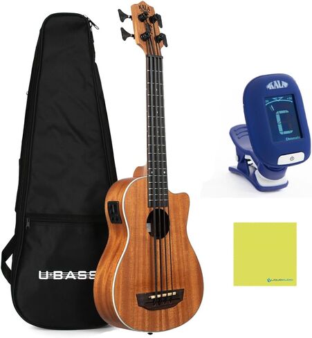 Kala U-Bass Scout Fretted Acoustic Electric UBASS Bundle with Kala Klipz Tuner in Blue and Liquid Audio Instrument Polishing Cloth - UBASS-SCOUT-FS Model in Saudi Arabia