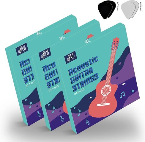 3 عبوات من أوتار الجيتار الصوتية 12-53 أوتار جيتار صوتية مكونة من 6 أوتار (Cuerdas para Guitarra Acustica) متضمنة. 4 اختيارات لأوتار الجيتار الكلاسيكية سهلة على الأصابع وصوت ممتاز in Saudi Arabia