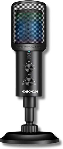 ميكروفون HOSONGIN مع ذراع بوم، وميكروفونات مراقبة ألعاب USB، وميكروفون مكثف لإلغاء الضوضاء، وإضاءة RGB، وأذرع بوم للبث والبث والألعاب وتسجيل الاستوديو عبر المنصات in Kuwait